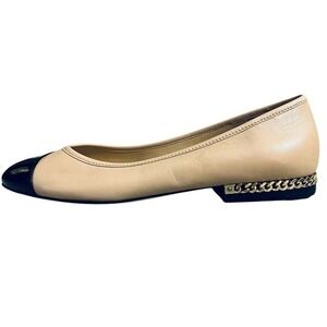 Michael Kors Sabrina Ballet Flats Womens 7.5 Nude Black Cap Toe Chain Shoes